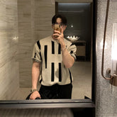 Hearujoy American Style High Street Round Neck Sensibility Knit Short Sleeves T-shirt For Men Summer New Trendy Vintage Casual Top